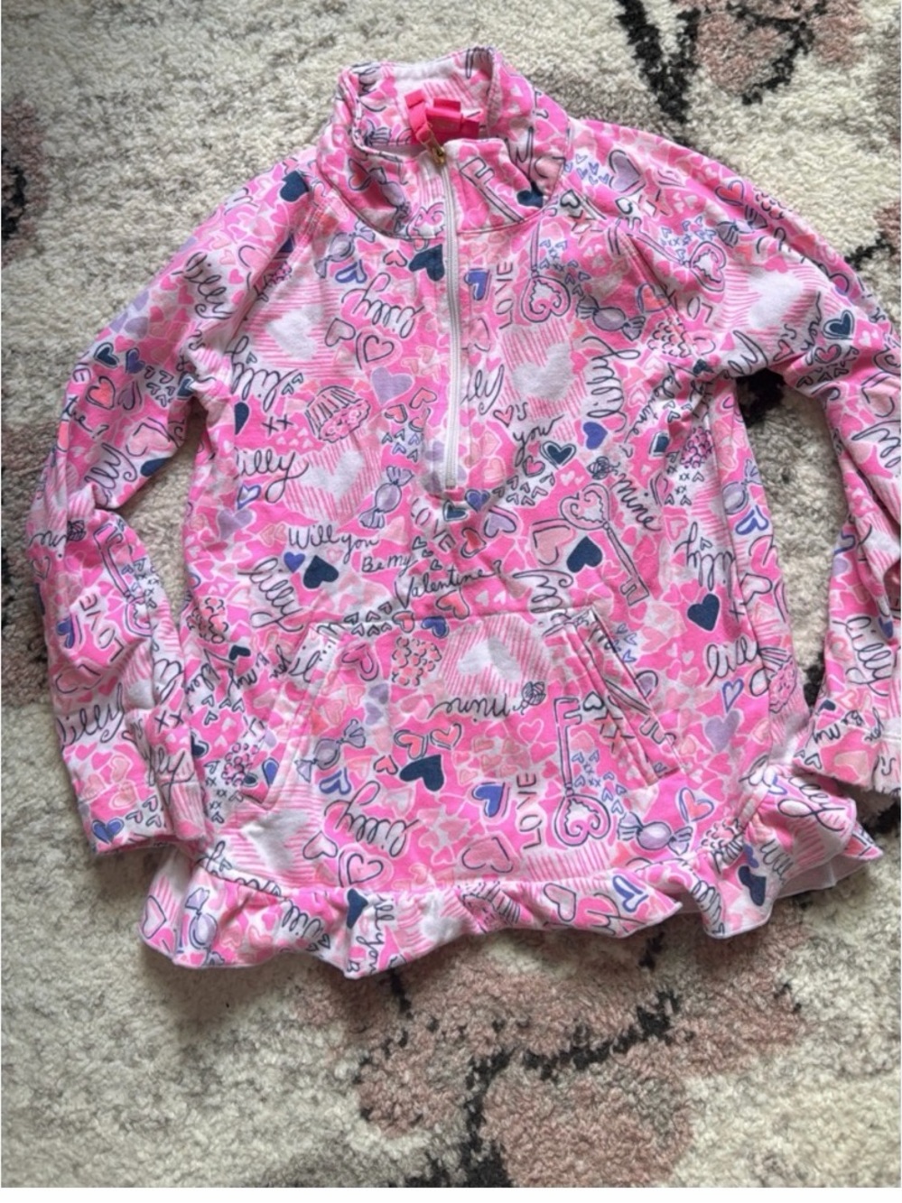 Lilly Pulitzer Pink Heart-Print Half-Zip Pullover